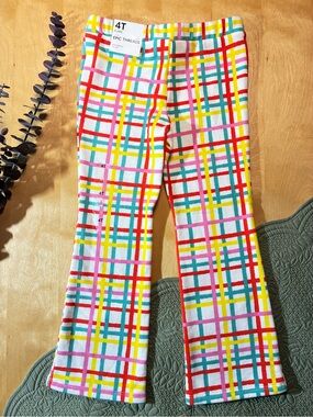 Epic Threads White Plaid Pants with Red, Yellow, Teal & Pink Stripes
